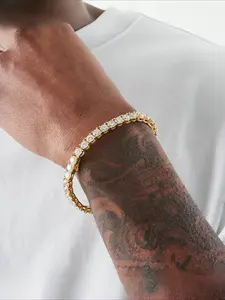 Men's 4mm Tennis Bracelet Elegant Jewelry Bracelet - Fashionable Copper with Synthetic Synthetic Zirconia, 14K Gold Plated Golden Plated for Durability & Shine, Fashion Bracelets