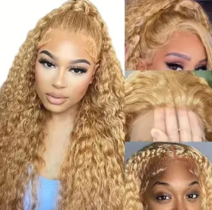 200% Density #27 Honey Blonde Wig Human Hair Deep Wave 13x6 Human Hair Lace Frontal Wig 13x4 Lace Front Human Hair Wig Curly Wig