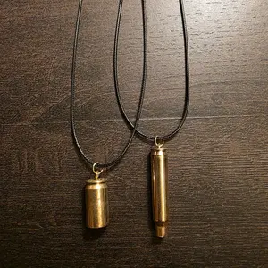 Bullet Necklace with Gold Color Bullet Pendant on Black Cord for Men and Women