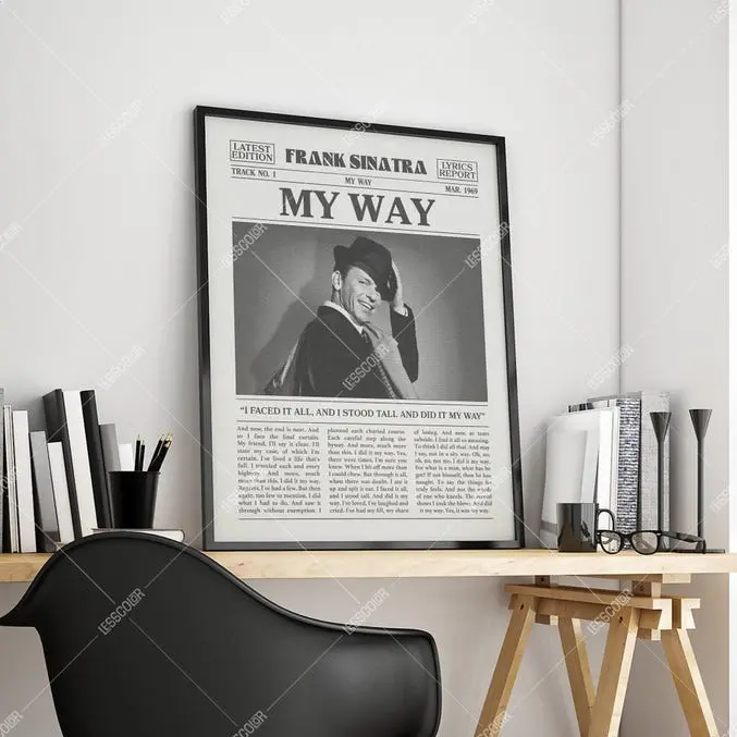 Frank Sinatra Retro Newspaper Print, My Way Poster, My Way Print, Frank Sinatra Poster, My Way Poster No Frame