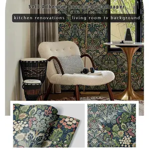 1Roll Boho Floral Peel and Stick Wallpaper 17.3"x393" Vinyl Removable Waterproof Easy Cut for Living Bedroom Kitchen Dorm Home Decor