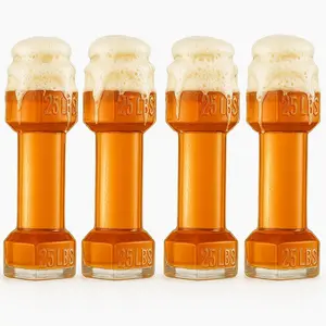 Dumbbell Beer Glasses, Giant Lifting Beers 26oz Glass | Large Weightlifting to Scale Funny Beer Mug | Birthday, Christmas Men & Women, Dad Cool Whiskey & Water Glasses Perfect, Gifts - 4 Set