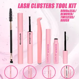 Lash Clusters Glue Kit, Lash Bond and Seal, Lash Remover, Daily, Waterproof 2 in 1 Cluster Lash Glue for Eyelash Extensions Long Lasting Strong Hold, Lash Tweezers, Lash Brush, DIY Lash Extension Supplies