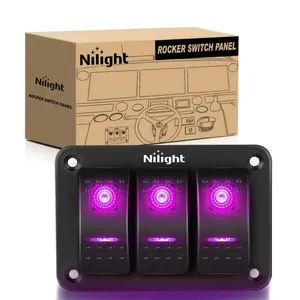 Nilight 3Gang 5Pin ON/Off Rocker Switch Panel Purple