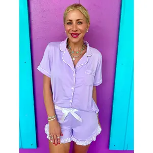 Lilac Zebra Trim Ruffle Pajama Shorts Set