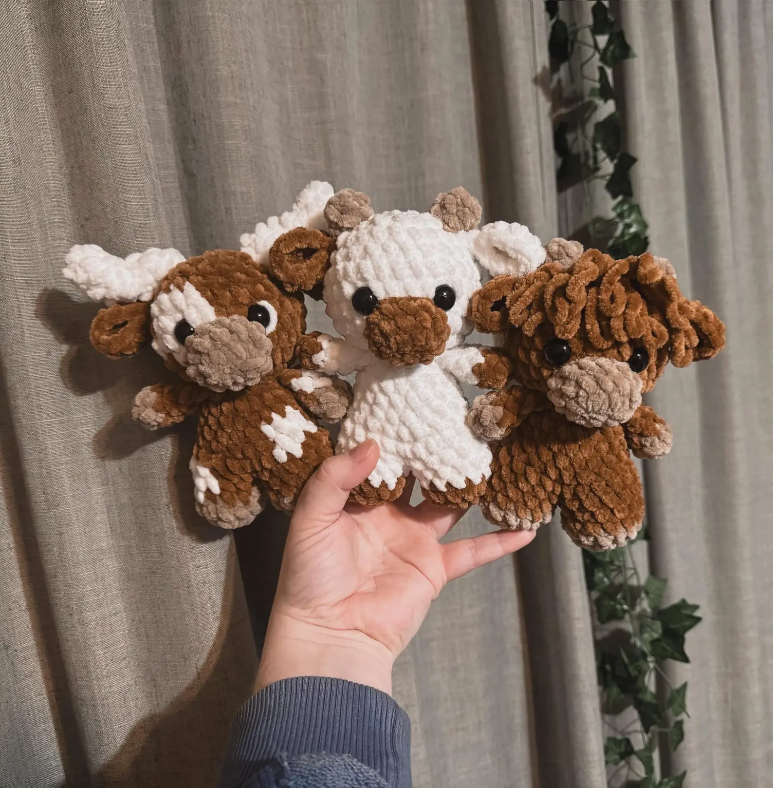 Baby cows TRIO- baby longhorn, baby cow, baby highland, crochet cow, amigurumi, highland, longhorn, cow crochet, low sew