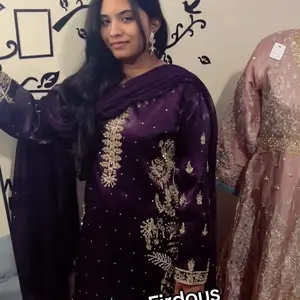 Royal Plum Shisha Silk Embroidered Suit size L - Elegant