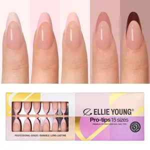 ELLIE YOUNG PRO-TIPS Medium Almond Mocha Nude French Tips, 150pc Press-On Nails Kit – 15 Sizes, Matte Gel Acrylic Look, Soft Gel DIY Extensions