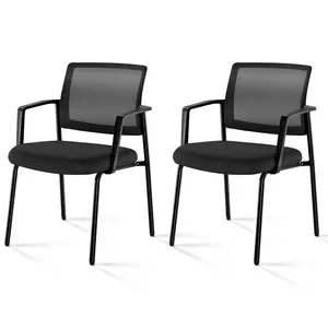 Mesh Back Stacking Arm Chairs , Upholstered Fabric Stacking Chairs, Sturdy Metal Stacking Chairs Mesh backrest Stacked Armchair, Soft Cushion Fabric Stacked Chair, Sturdy Metal Stacked Chair, Black Gray, 2 Packs, Suitable for Indoor and Terrace use. Court