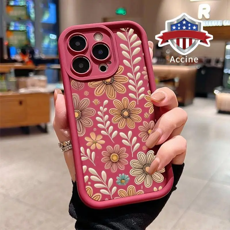 Vintage Floral Pattern Case for iPhone 17 16 15 14 Pro Max 13 12 11 Air XR XS Plus E Shockproof Drop Protection Rugged Durable Silicone Cover