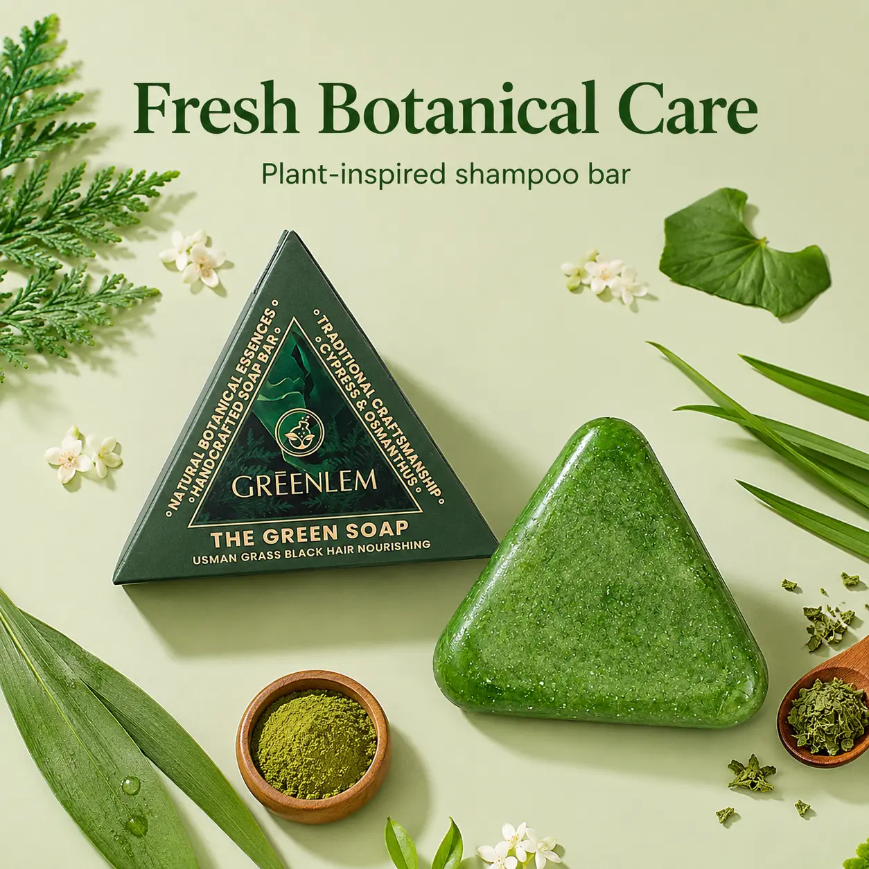 Botanical Scalp Cleansing Bar, Easy-Grip Green Shampoo Soap with Rich Lather, Refreshing Wash-Day Hair Care for All Hair Types