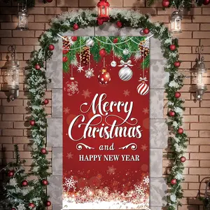Christmas Decorations Door Cover for Front Door, Christmas Decorations Xmas Door Hanging Banner Photo Props for Christmas Party Decorations Supplies, 70.9 x 35.4 Inch