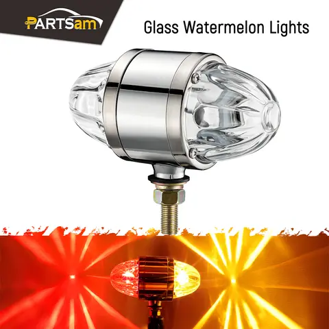 Partsam Glass Watermelon LED Tail Light Assembly - Zinc Alloy Housing, Clear Lens, 10-30V Post Mount Turn Signal Marker Light for Peterbilt Freightliner Semi Trucks/Trailers, Universal Fit