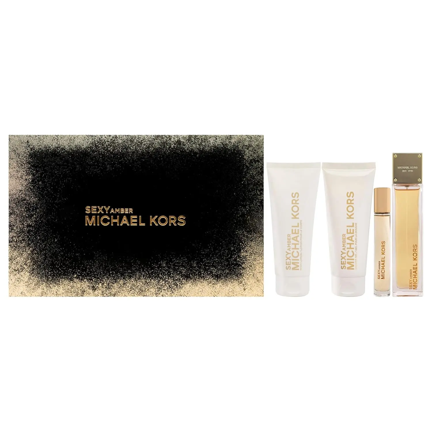 Michael Kors Sexy Amber 4-Piece Gift Set | Eau de Parfum 3.4 oz + Mini EDP + Body Lotion + Shower Gel Michael Kors Sexy Amber 4-Piece Gift Set | Eau de Parfum 3.4 oz + Mini EDP + Body Lotion + Shower Gel