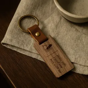Wooden Keychain – Slim Walnut Keyring with Monogram and “Drive Safe” Message Gifts for Boyfriend on Birthday, Outdoor Accessories