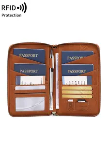 RFID Blocking Family Passport Holder Wallet, Passport Cover, Holds 5 Passports, Travel Ticket and Card Document Organizer with Zipper and Detachable Wristlet, Ideal Valentine's Day and Christmas Gift for Wife or Girlfriend, Travel Essentials