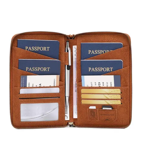 Large Family Passport Holder, Passport Cover, RFID Blocking Passport Sleeve Holds Up to 5 Passports, Zipper Travel Document Wallet with Detachable Wrist Strap, Travel Ticket & Card Storage Bag, Valentine's Day & Christmas Gift for Wife, Girlfriend