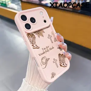 Western-style cowboy hat, cowboy boots and cross Pattern Design Soft silicone Case for iPhone 17 Pro Max Air 16 15 14 Plus 13 12 11 Straight Edge Drop-Resistant Rugged Durable Cover