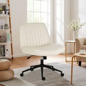 Sweetcrispy Criss Cross Office Chair With Wheels, Wide Armless Home Office Desk Chair With Dual-Purpose Base, Swivel Adjustable Teddy Fabric Task Vanity Computer Chair