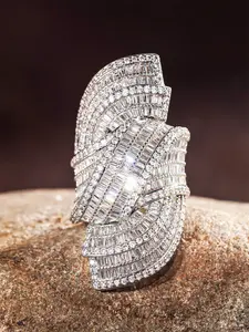 Luxury Artificial Zircon Ring for Women, Wedding Engagement Anniversary Party Accessory Gift, Elegant Copper Chain Design