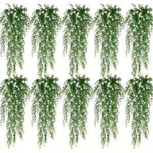 10PCS Artificial Hanging Flowers for Outdoors - Fuchsia Fake Eucalyptus Vines with Flower, Camellia Vine Artificial Flowers Indoor for Shelf Wall Bedroom Office Balcony Front Porch Decor