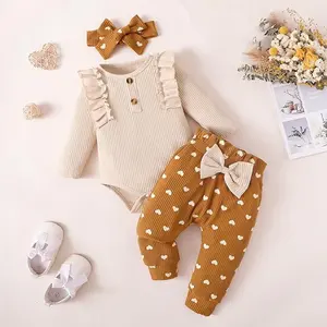 Toddler Baby Girl Clothes Cute Long Sleeve Floral Print T Shirt Ruffle Pants Headband Infant Girl 3PCS Outfits Set