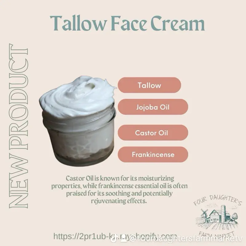 Lemongrass Tallow Face Cream - New Product with Jojoba Oil, Castor Oil & Frankincense for Skincare Comfort