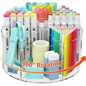 360-Degree Rotating Acrylic Desktop Pen Holder, Clear Multi-Compartment Pencil Organizer, Versatile Rotating Storage Rack for Daily Office Supplies, Multi-Purpose Organizer for Desktop, Practical Desktop Essential for Spring Home Organization