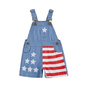 Kupretty Kids Toddler Baby Girl Boys 4th of July Overalls Shorts Sleeveless Star/Ice Cream Embroidery Suspender Shorts Overaslls Jumpsuit Summer Romper