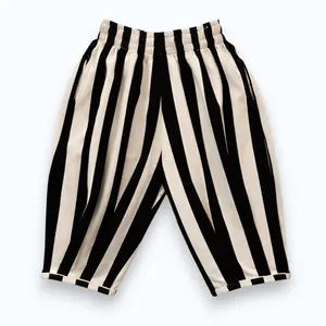 Jester Balloon Pant - Kids Unisex Black-and-Cream Striped Baggy Fit Cotton Bottoms with Front Pockets for All-Day Comfort and Style