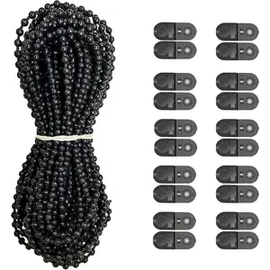 Plastic 10 Meters Blinds Beaded Chain Cord - Vertical Roman Roller Shade Blind Ball Chain Repair with 10 pcs Connector Clips Thickened Version (Black)
