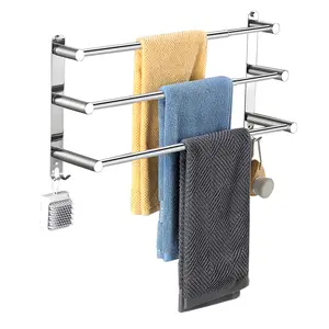 3-Tiers Ladder Towel Hanger Freely Retractable 20-30 Inches Stainless Steel Bath Rack Strong Bathroom Wall-Mounted Free mounting Hole-Installing Washroom Kitchen Space Saving