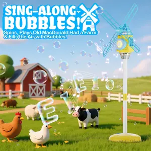 Adjustable Height Windmill Bubble Machine for Kids over 3 Years, Music LED Lights, Interactive Gift for Christmas New Year Valentine's Day