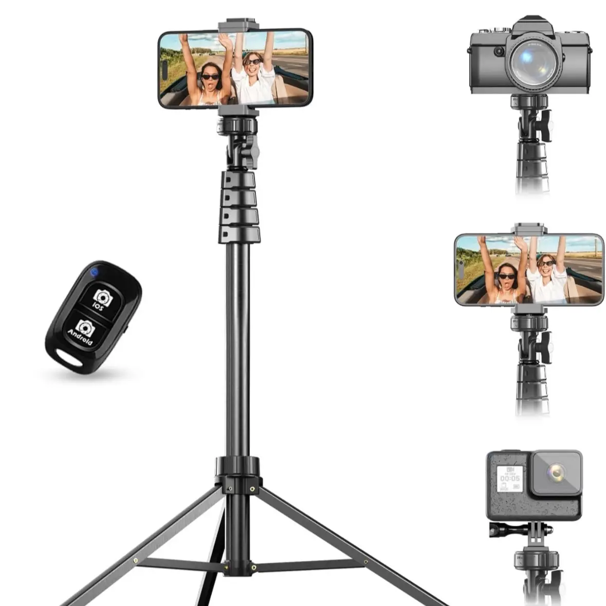 EUCOS Newest 62" Phone Tripod, Tripod for iPhone & Selfie Stick Tripod with Remote, Upgraded iPhone Tripod Stand & Travel Tripod, Solidest Cell Phone Tripod Compatible with iPhone 15/14/13/Android Aluminum
