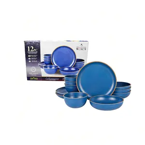 12-piece reusable melamine dinnerware set, durable and stain-resistant Matte Stoneware Round Beaded Plates snack