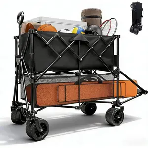 400L Large Capacity Double Decker Wagon Collapsible Wagon with Tailgate 55'' Extra Long, Foldable 450lbs Heavy Duty Beach Cart with -Terrain Big Wheels,Utility Carts, ,Outdoor,Shoping Cart