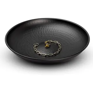 12 Inch Hand Hammered Rain Chain Anchor Basin Bowl for Gutters, Matte Black Decorative Anchoring Basin for Outdoor Garden Lawn Patio Water Feature, Downspout Catcher Basins