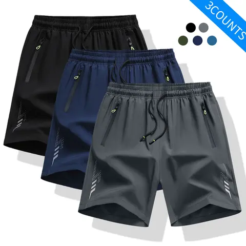 Men's Stretchy Knee-Length Gym Shorts - Quick-Dry Spandex Blend, Lightweight, Breathable, Fitted Waist, Pockets for Training, Running, Summer Wear