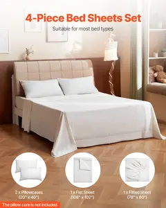 4-Piece King Bed Sheet Set (Brushed Microfiber) – Deep Pocket Up to 16”, Wrinkle-Resistant, Breathable, 2 Pillowcases + Flat & Fitted Sheet