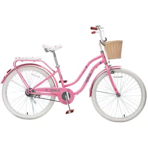 24-Inch Girls Cruiser Bike - Single Speed Commuter with Wicker Basket & Rear Rack, High Carbon Steel Frame City Bicycle for Outdoor Riding