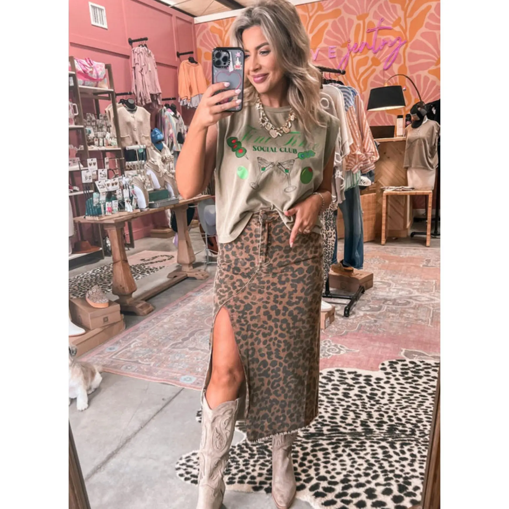 Leopard denim skirt