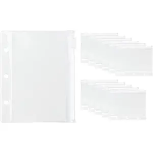 12Pack Clear Mini Size 3 Holes Waterproof Zipper Binder Pockets Loose Leaf Binder Pouches for Journal Budget Filing