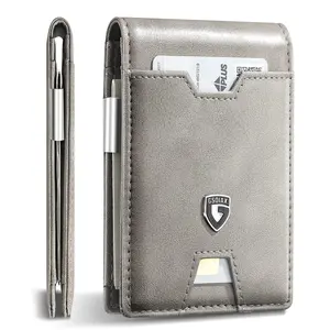 GSOIAX Mens Slim Wallet with Money Clip,RFID Blocking Minimalist Genuine Leather Carbon Fiber Wallet