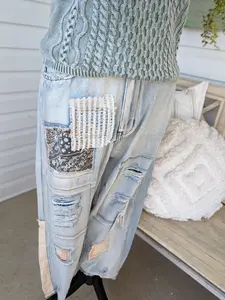 Patchwork Detail Ankle Length Denim Pants