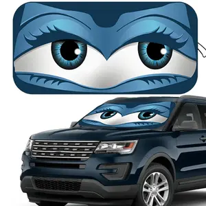 1Pc Cute car sunshade, UV protection, roll-up, polyester, foldable, car sunshade interior accessory, windshield protection, universal sunshade, suitable for cars and sedans, all-season interior decoration