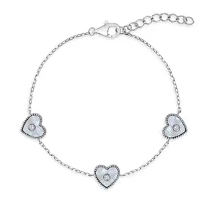 6"- 7" Simulated Mother of Pearl Heart CZ Kids Girls Bracelet - Sterling Silver