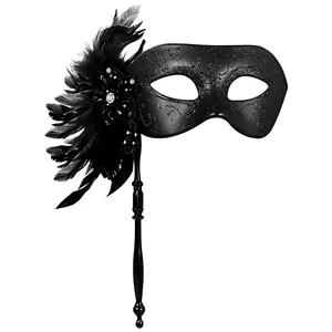 OIDEA Venetian Feather Masquerade Mask with Stick - Women's Lightweight, Comfortable Polyester Face Covering Accessory with Detachable Parts, Gift-Worthy Party Supplies for Halloween, Birthday