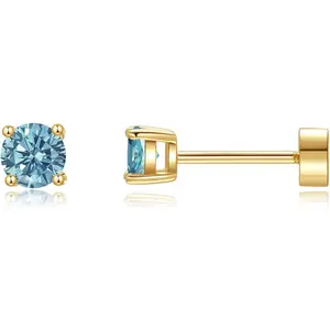 Birthstone Flat Back Earrings for Women Trendy,14K Gold Plated Hypoallergenic Comfort Flatback Earring for Cartilage Tragus Helix, Cubic Zirconia Earrings Stud Gold Jewelry Christmas Gift for Her