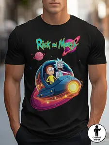 Rick and Morty Space Adventure T-Shirt, Classic Cartoon Graphic Tee for Men	