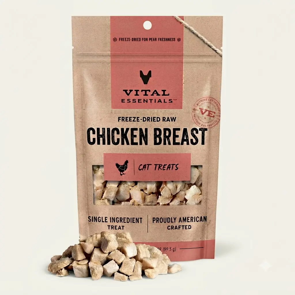 Vital Essentials Freeze Dried Cat Treats Chicken Breast 2.1 oz Single Ingredient High Protein Natural Healthy Treats